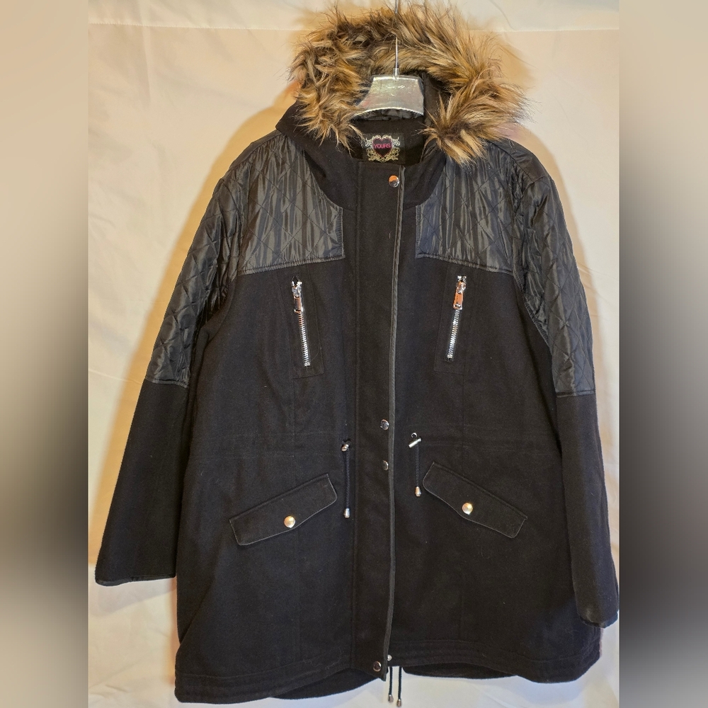 Women's Black Utility Jacket with Faux Fur Hood
